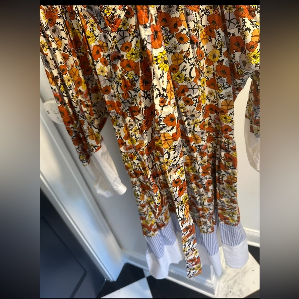 Tory Burch Orange and White Floral Long Sleeve Dress - Picture 5 of 7
